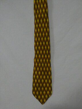 Vintage EROS Made In Italy Silk Tie Yellow Gold Diamond Harlequin Geometric